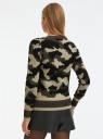 Пуловер с V-образным вырезом и камуфляжным узором oodji для женщины (зеленый), 63807400/51514/6833J