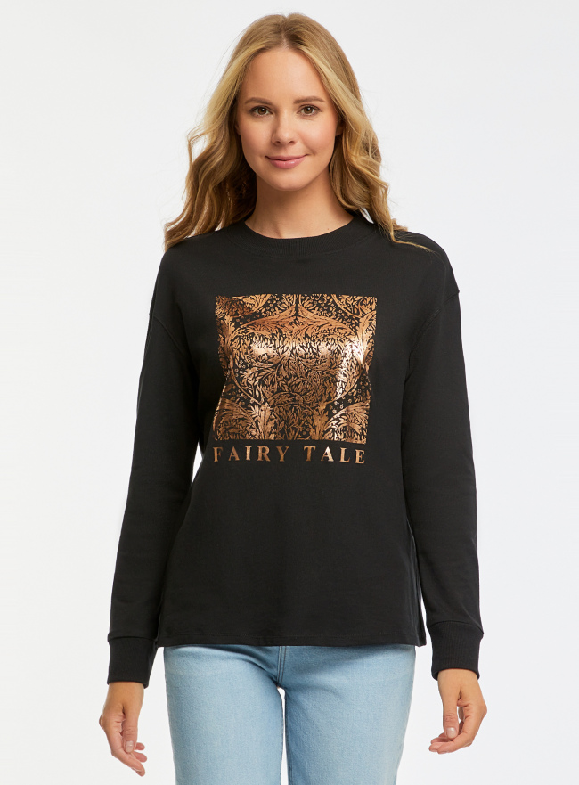 Лонгслив с принтом oodji для Женщины (черный), 14208012-3/49311N/2996P