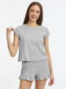 Пижама хлопковая с шортами oodji для Женщины (серый), 56002236-1/47664N/2000M