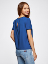 Блузка с коротким рукавом и контрастной отделкой oodji для женщины (синий), 11401254/42405/7529B