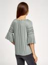 Блузка трикотажная с вышивкой на рукавах oodji для Женщины (зеленый), 14207003/45201/6000N