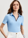 Поло хлопковое в рубчик с контрастной отделкой oodji для Женщины (синий), 29311002/50084/7000N