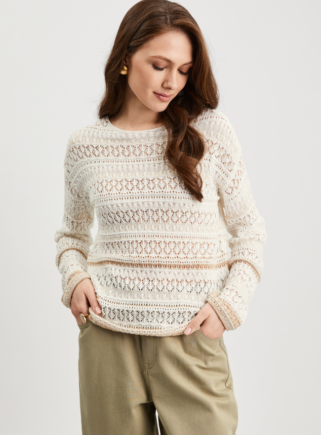 Джемпер вязаный с вырезом-лодочкой oodji для Женщины (белый), 73807624/53149/1233S