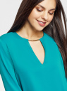 Блузка с вырезом-капелькой и металлическим декором oodji для Женщины (синий), 21400396/38580/7300N