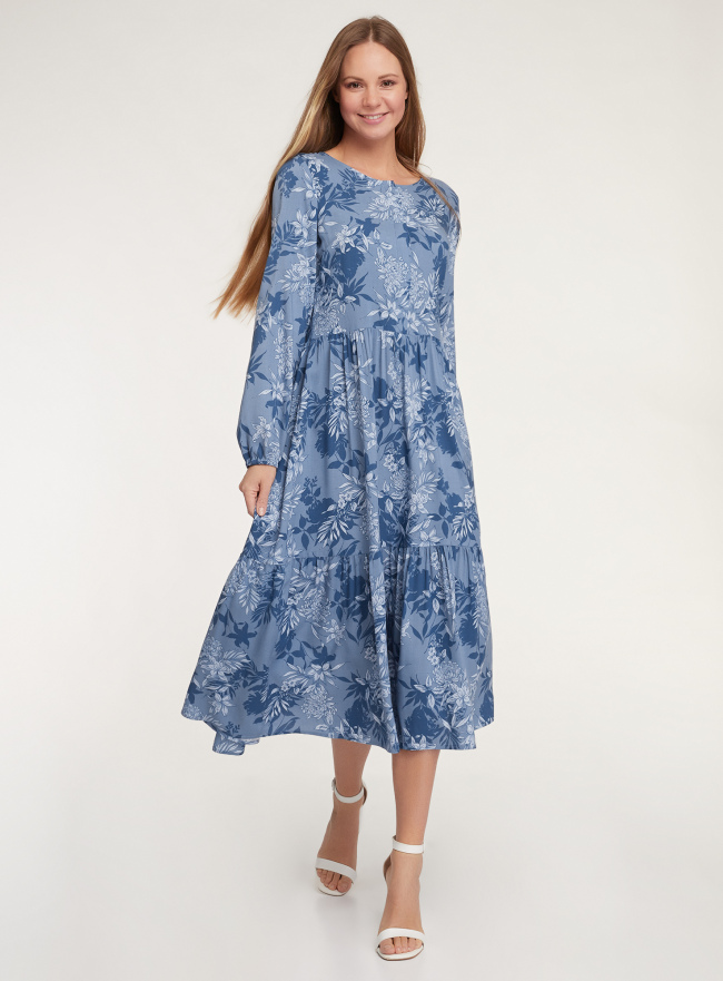 Платье макси из вискозы oodji для женщины (синий), 11901165-1/26346/7570F