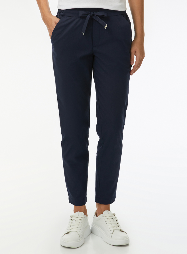 Брюки укороченные с завязками на поясе oodji для Женщины (синий) Брюки укороченные с завязками на поясе oodji для Женщины (синий), 11703098-2/46683/7900N