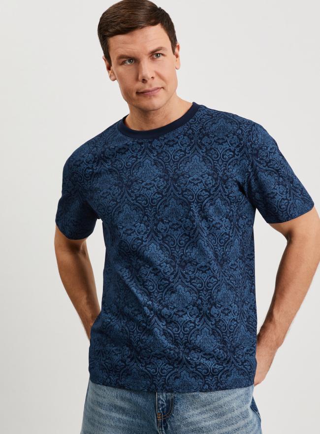 Футболка хлопковая с принтом oodji для Мужчины (синий), 5L641011I-6/46154/7979E