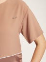 Блузка комбинированная на кулиске oodji для женщины (бежевый), 11411226/50854/3500N