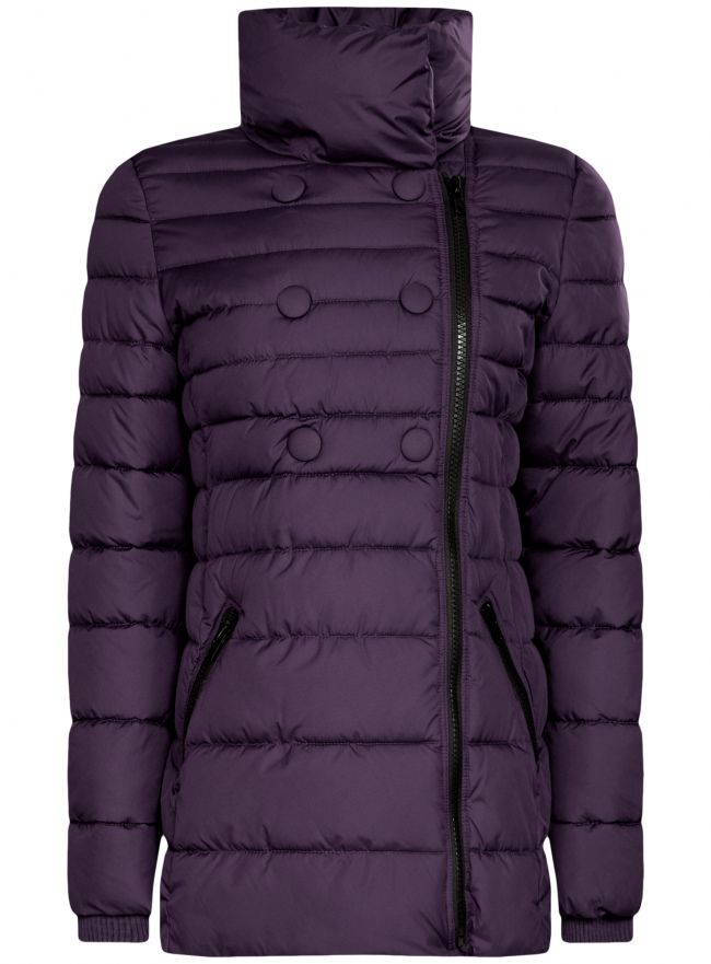 Куртка стеганая на молнии с декоративными пуговицами oodji для Женщины (фиолетовый), 10201032-2/32754/8800N