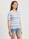 Джемпер-поло ажурной вязки oodji для Женщины (синий), 63812743/51725/7010O