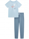 Пижама хлопковая с брюками oodji для Женщина (синий), 56002200-19/47885N/7070O