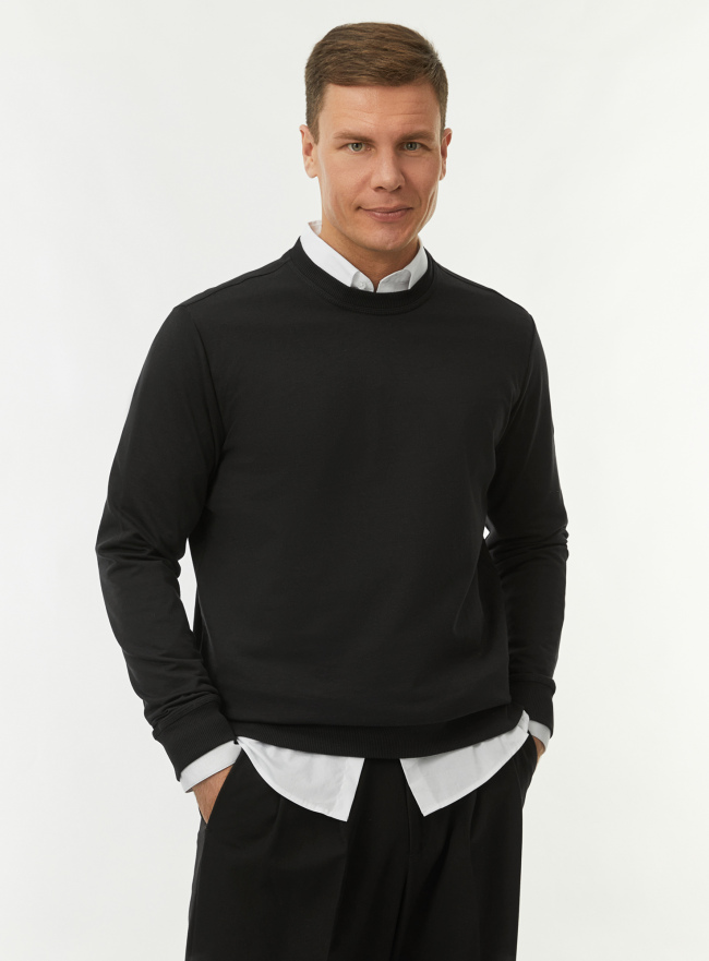 Свитшот базовый хлопковый oodji для Мужчины (черный) Свитшот базовый хлопковый oodji для Мужчины (черный), 5B113002M/46738N/2900N