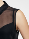 Топ из струящейся ткани с рубашечным воротником oodji для женщины (черный), 14903001B/42816/2900N