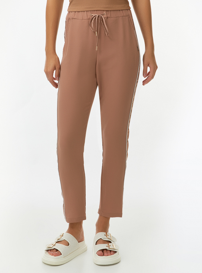 Брюки на завязках с лампасами oodji для Женщины (бежевый) Брюки на завязках с лампасами oodji для Женщины (бежевый), 13F09002/50854/3500N