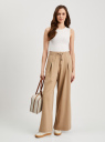 Брюки хлопковые широкие oodji для Женщины (бежевый), 26701002/52644/3500N
