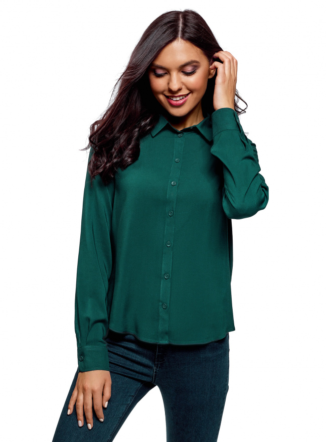 Блузка базовая из вискозы oodji для женщины (зеленый), 11411136B/26346/6E02N