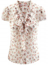Блузка из принтованного шифона с завязками oodji для Женщины (белый), 21406022-3M/10466/1241F