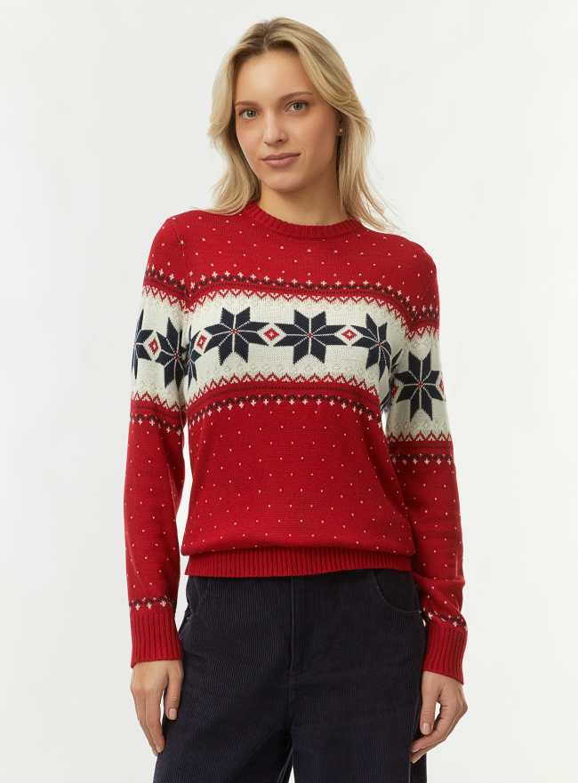Джемпер с зимним узором oodji для Женщины (красный) Джемпер с зимним узором oodji для Женщины (красный), 63807307/42045/4579J