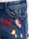Шорты джинсовые с рисунком и потертостями oodji для женщины (синий), 12807072/45254/7919K