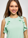Платье прямого силуэта с воланами oodji для Женщины (зеленый), 14005141-1/48053/6501N