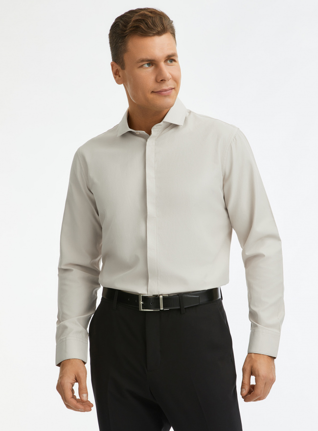 Рубашка классическая из фактурной ткани oodji для Мужчины (бежевый), 3B110017M-6/50615N/2000N