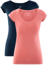 Комплект из двух базовых футболок oodji для женщины (разноцветный), 14711002T2/46157/794BN