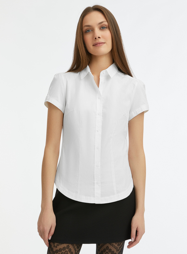 Рубашка хлопковая с коротким рукавом oodji для Женщины (белый), 13K01004-1B/14885/1000N