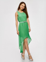 Платье без рукавов с асимметричным низом oodji для женщины (зеленый), 21901109-2/17288/6A00N