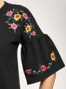 Блузка с вышивкой и воланами на рукавах oodji для Женщины (черный), 14708042-1/47420/2919P
