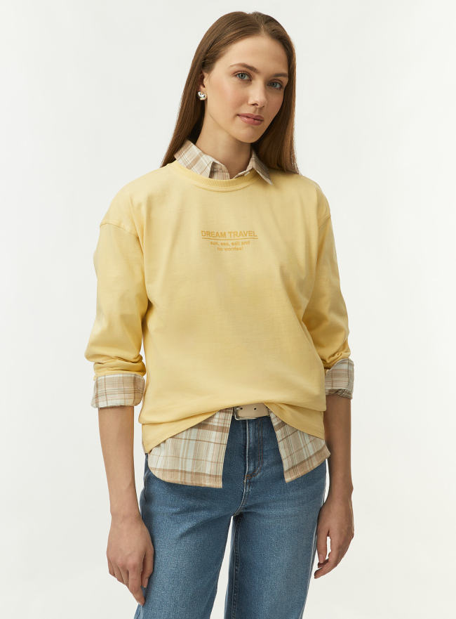 Футболка хлопковая с длинным рукавом oodji для Женщины (желтый), 14208013-4/51714/5252P