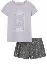 Пижама хлопковая с шортами oodji для Женщина (фиолетовый), 56002217-21/47885N/8010P
