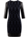 Платье с флоком и отделкой из искусственной кожи oodji для женщины (синий), 14001143-3/42376/7929O