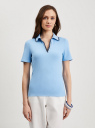 Поло хлопковое в рубчик с контрастной отделкой oodji для Женщины (синий), 29311002/50084/7000N