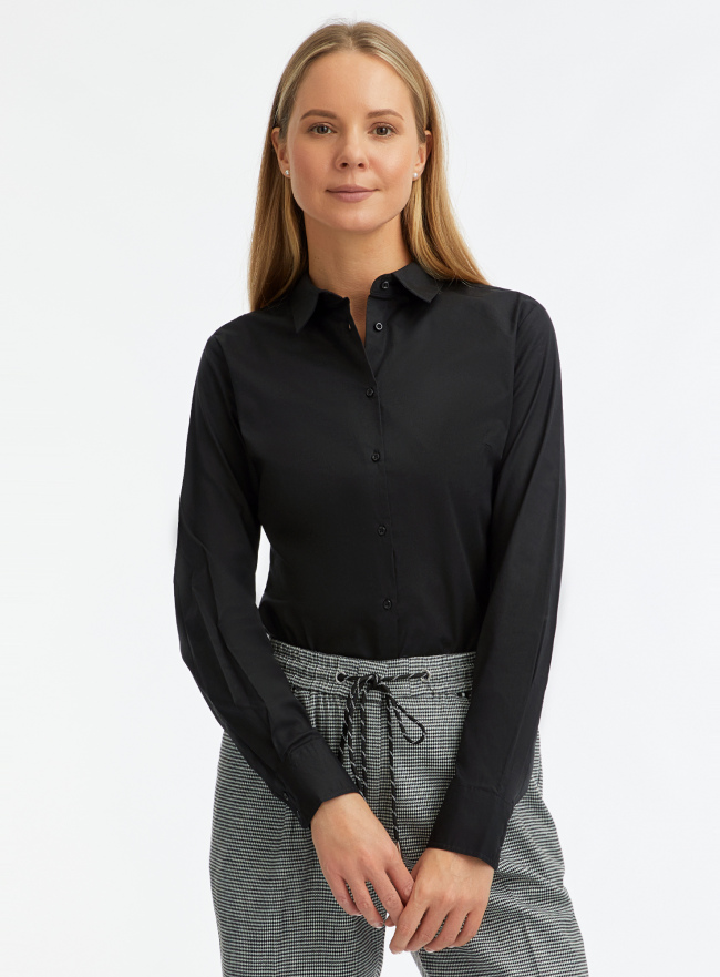 Рубашка хлопковая базовая oodji для Женщины (черный), 13K03001-1B/14885/2900N