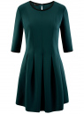 Платье трикотажное со складками на юбке oodji для женщины (зеленый), 14001148-1/33735/6E00N