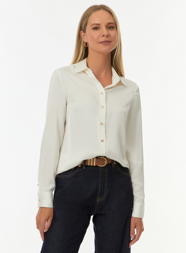 Блузка атласная прямого силуэта oodji для Женщины (белый) Блузка атласная прямого силуэта oodji для Женщины (белый), 11411247/51972/1200N