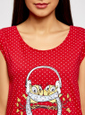Пижама хлопковая с принтом oodji для Женщины (красный), 56002196/47969/4541G