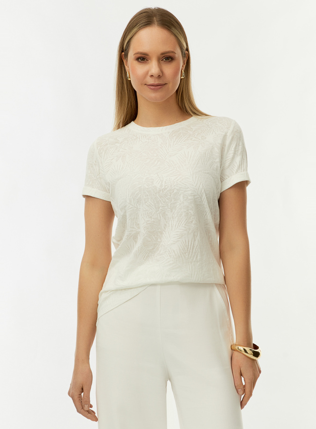 Футболка с эффектом деворе oodji для Женщины (белый) Футболка с эффектом деворе oodji для Женщины (белый), 14701080-68/49937/1200F