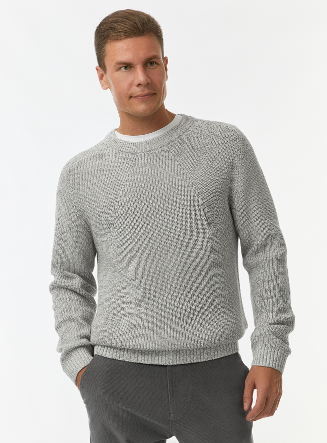 Джемпер вязаный из хлопка oodji для Мужчины (серый) Джемпер вязаный из хлопка oodji для Мужчины (серый), 4L107149M/51106/1220M