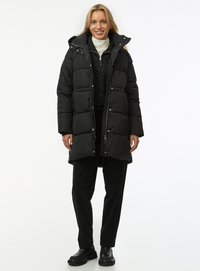 Куртка утепленная с капюшоном oodji для Женщины (черный) Куртка утепленная с капюшоном oodji для Женщины (черный), 10203130/51552/2900N