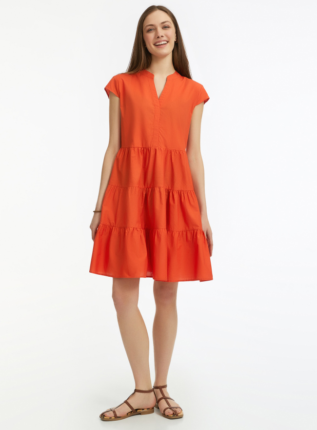 Платье ярусное с коротким рукавом oodji для женщины (оранжевый), 11911058/51825/5500N