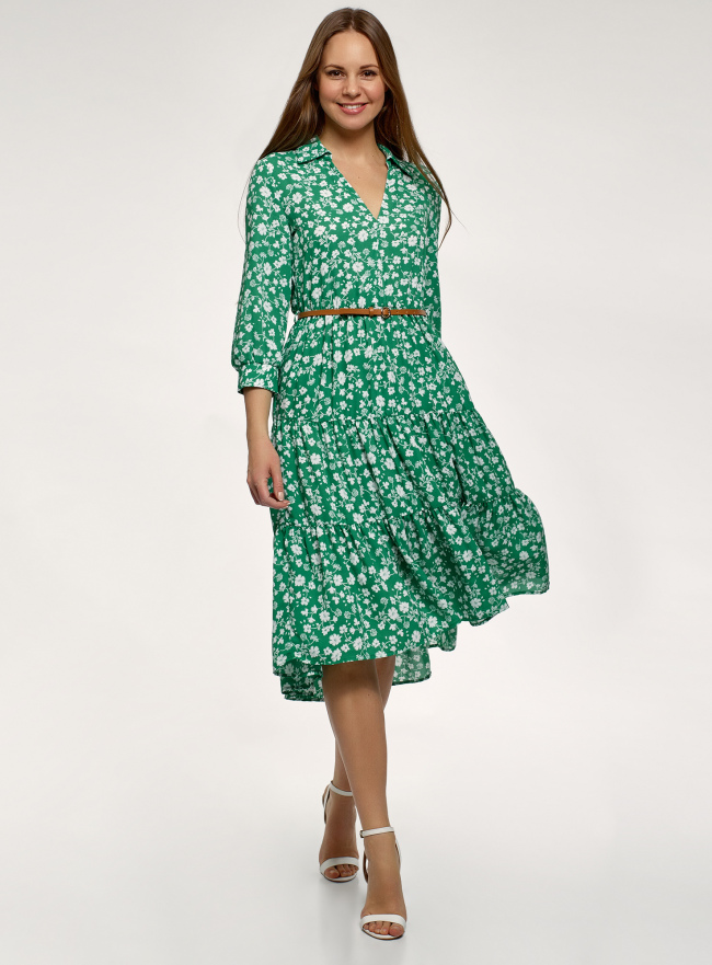 Платье миди с ремнем oodji для женщины (зеленый), 11913061/36215/6212F