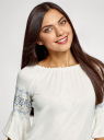 Блузка трикотажная с вышивкой на рукавах oodji для женщины (белый), 14207003/45201/1200N