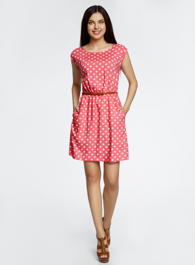Платье без рукавов из принтованной вискозы oodji для Женщина (розовый), 11910073-2B/45470/4A12D