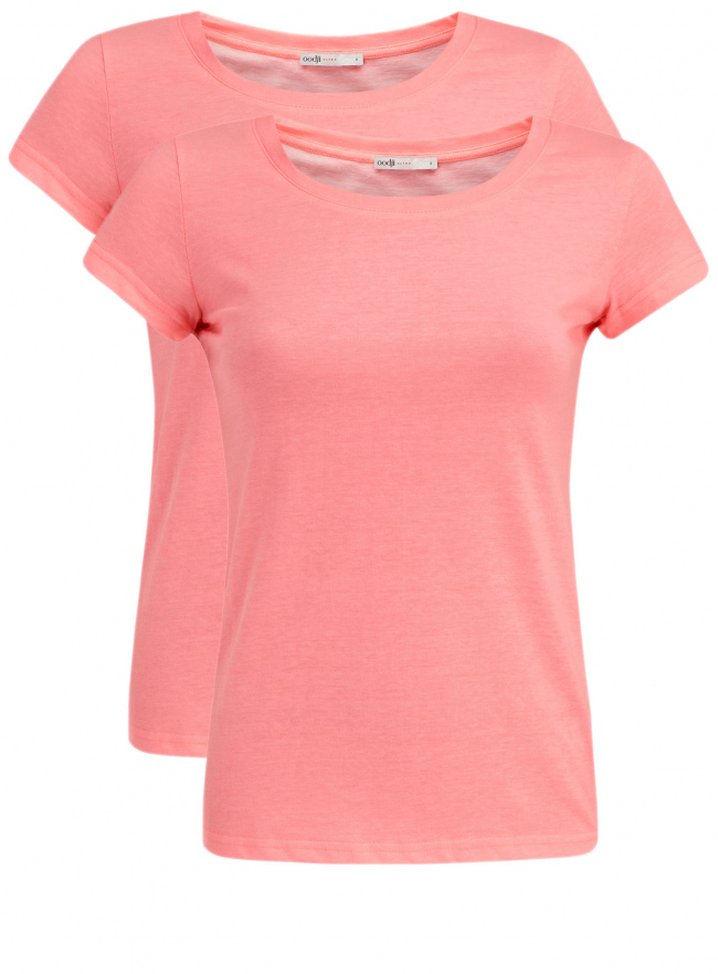 Комплект из двух базовых футболок oodji для женщины (розовый), 14701008T2/46154/4000Y
