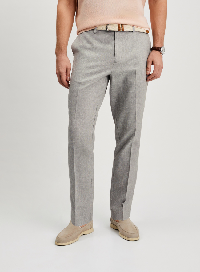 Брюки классические из смесового льна oodji для Мужчины (серый), 2L210294M-1/51801N/2312M
