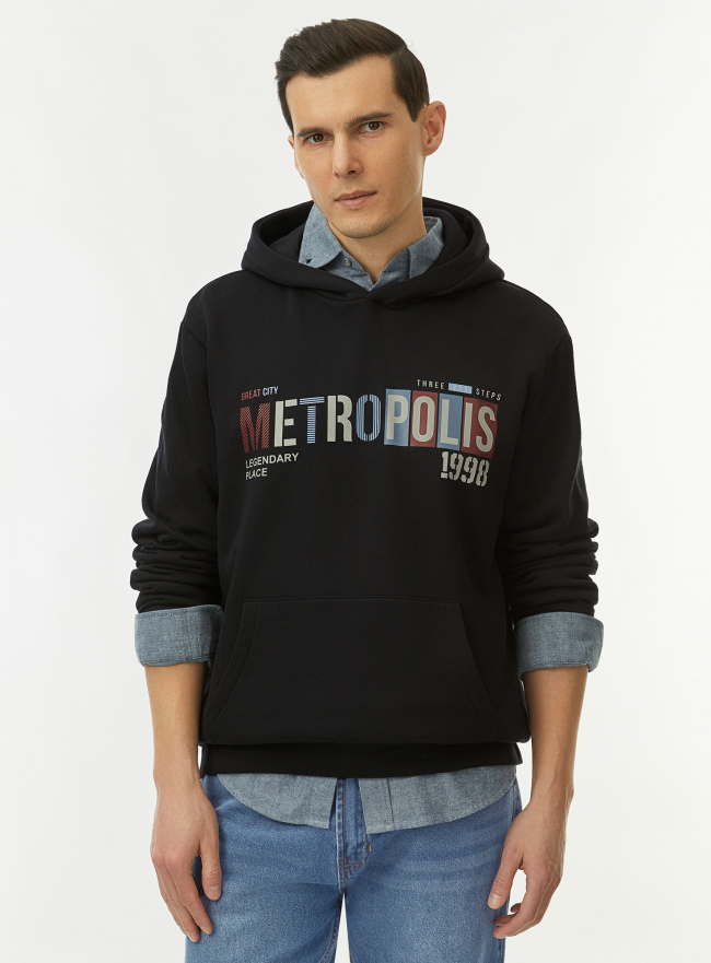 Худи с принтом из ткани с начесом oodji для Мужчины (синий) Худи с принтом из ткани с начесом oodji для Мужчины (синий), 5L111003I-11/19014N/7949P