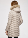 Пальто стеганое с отделкой из искусственного меха oodji для женщины (бежевый), 10203071/47016/3500N