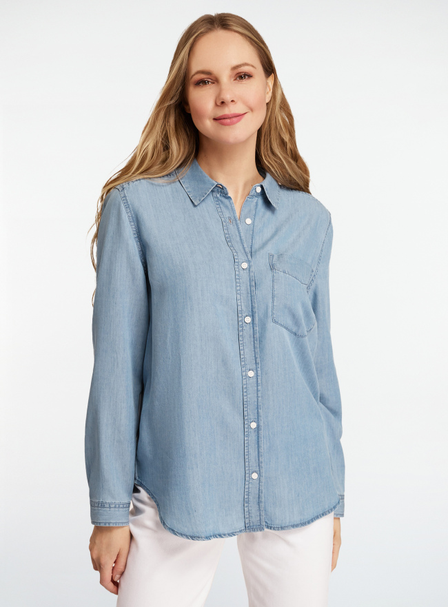 Рубашка из лиоцелла с длинным рукавом oodji для женщины (синий), 16A09010/50863/7500W