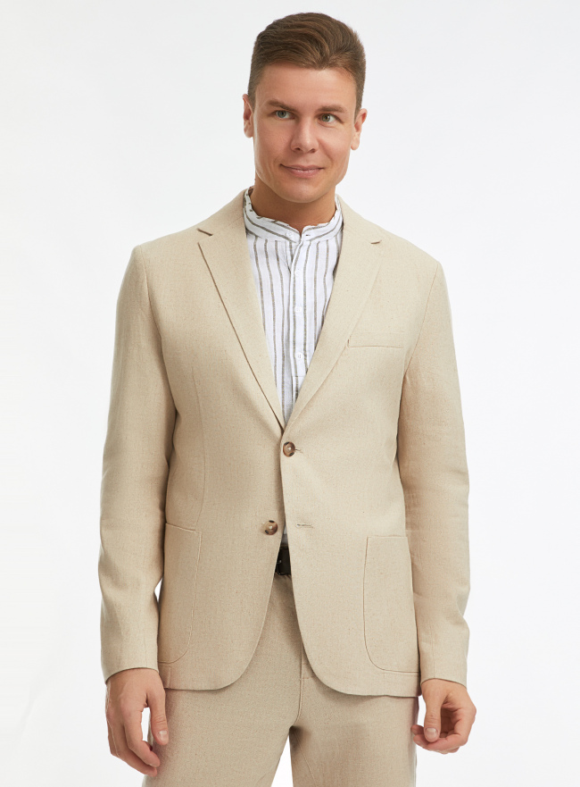 Пиджак прямого силуэта из смесового льна oodji для мужчины (бежевый), 2L510067M/50941/3300N